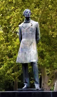 A statue of Nalbandian located on the street named after the author in central Yerevan