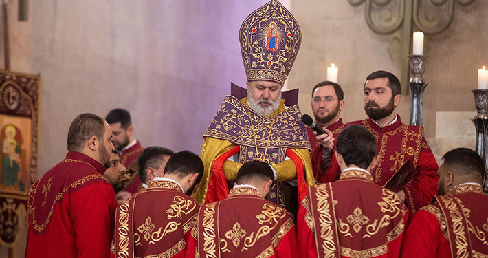 Bishop Oshagan Gulgulian ordaining 11 clergymen at St. Gregory the Illuminator Cathedral in Yerevan, Armenia.